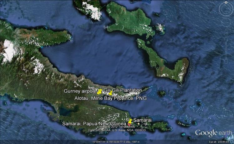 Milne Bay Province is on the south-eastern corner of Papua New Guinea. Image from Google Earth.
