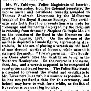 MELVIN Qld TImes 3 Sept 1887 p5