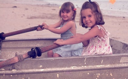Louisa & Rach rowing Ela Beach 1977